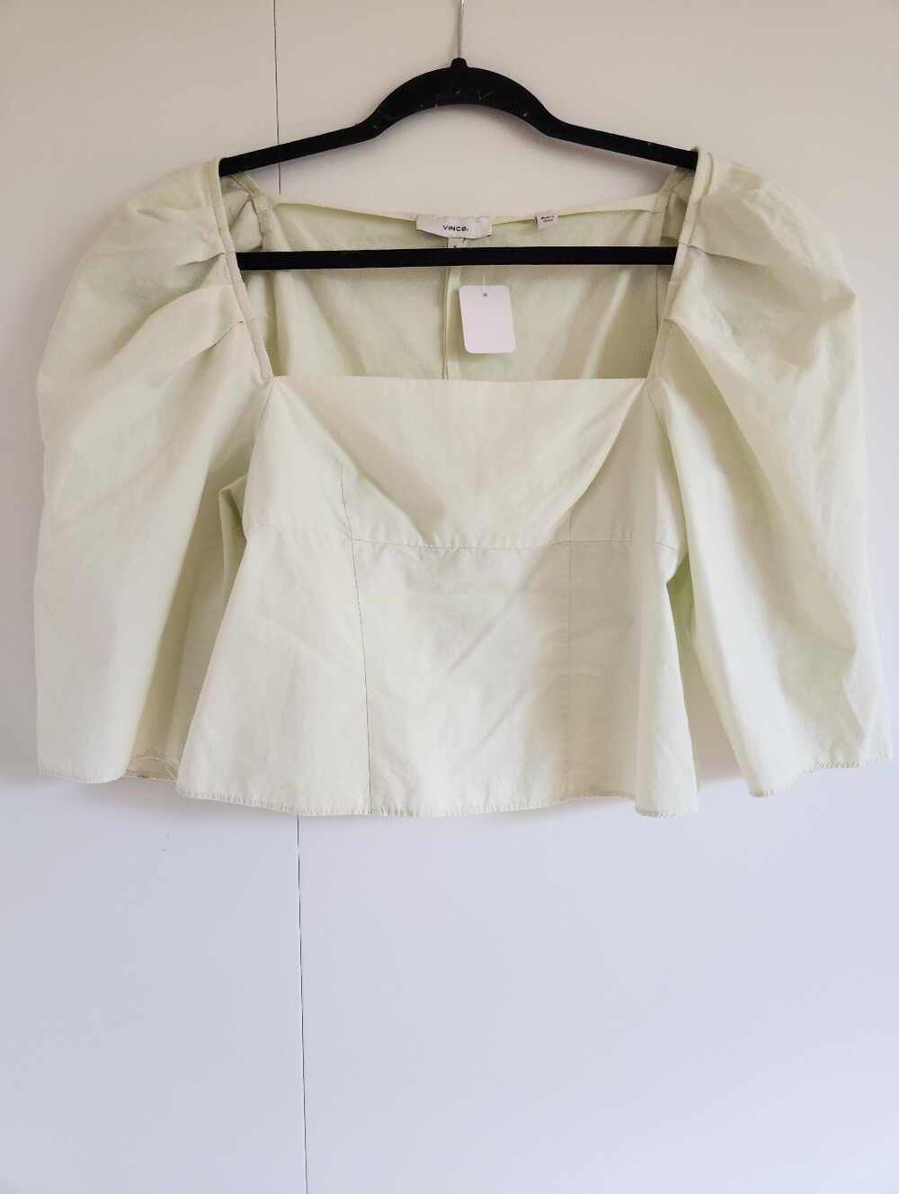 Vince 100% Cotton Puff Sleeve Square Neck Blouse Light Green Yellow Size 0
